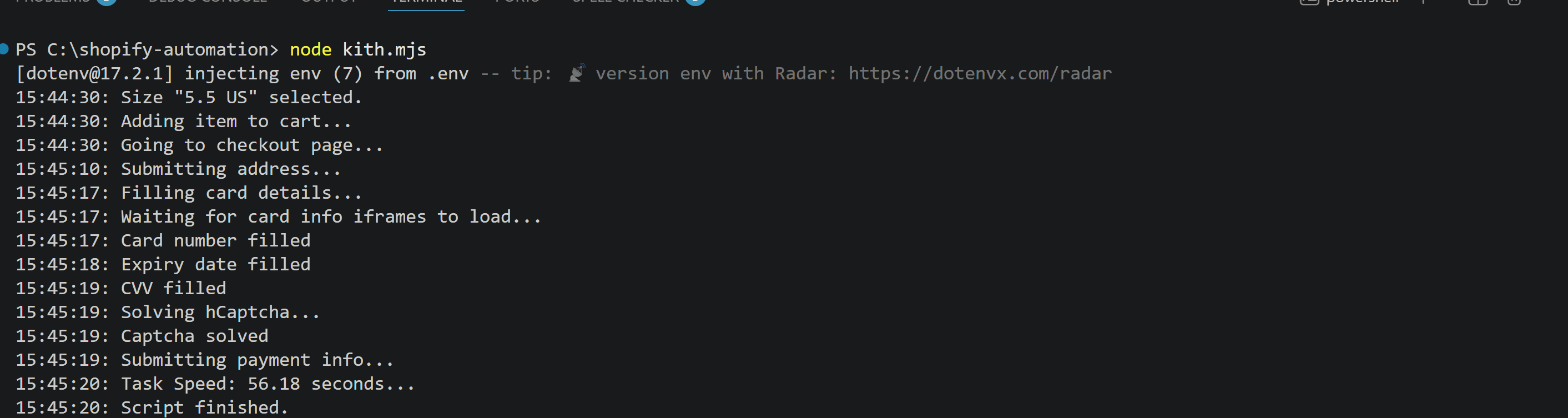 Shopify Checkout Automation screenshot